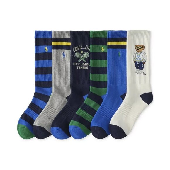 Polo Ralph Lauren Athletic Club Bear Crew Socks Multi 6 Pack Mens Size 6-13 NEW - Picture 3 of 15